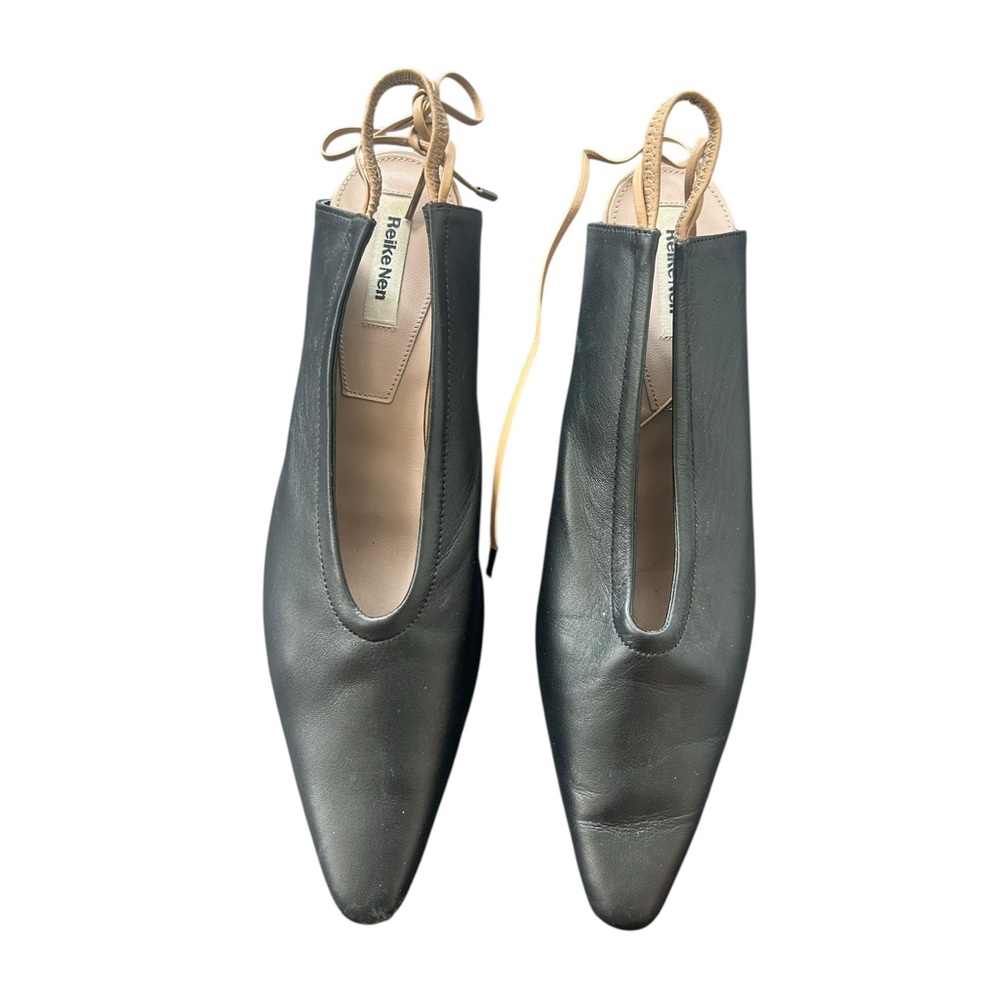 Ribbon Slingback Reike Nen Sleek Black Minimalist Leather Design 39.5/9.5 US